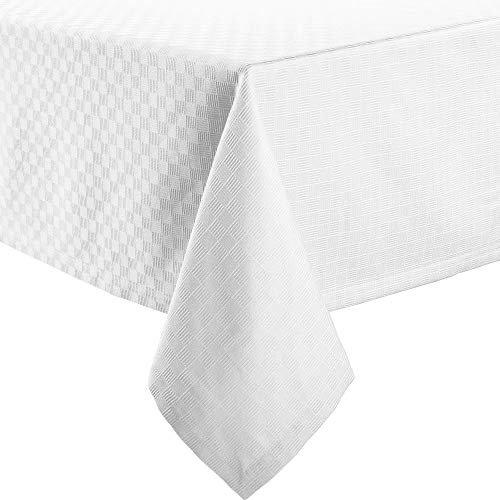 Erwin Müller Tischdecke, Tischwäsche Jacquard Karo, Paderborn weiß Größe 130x190 cm - fleckabweisend, schmutzunempfindlich und leicht zu reinigen (weitere Farben, Größen)