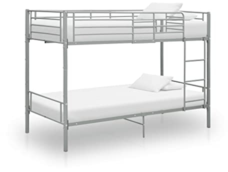 vidaXL Etagenbett Kinderbett Hochbett Metallbett Bett Stockbett Bettgestell Doppelstockbett Schlafzimmer Kinderzimmer Grau Metall 90x200cm