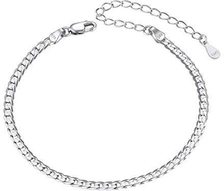 ChainsHouse Chaine de Cheville Argent 925 Sterling Acier Inoxydable [Cubaine] Bracelet de Pied Femme Maille 22 cm 5mm Bracelet de Cheville Fille Chaîne Pied Plage Ete Vacanvce Soeur Copine