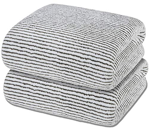 Gestreiftes Mikrofaser-Badetuch, gestreiftes Badetuch mit Aufhängeschlaufe, weich und super saugfähig, zum Abtrocknen, Mehrzweckgebrauch für Hotel, Fitnessstudio, Sport, Fitness, 2er-Pack (140x73 cm)