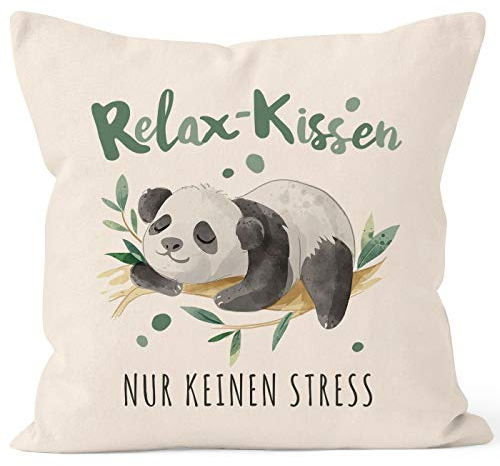 SpecialMe® Kissenbezug Spruch Relaxkissen nur kein Stress Panda-Bär Dekokissen Geschenk Kein Stress natur 40cm x 40cm