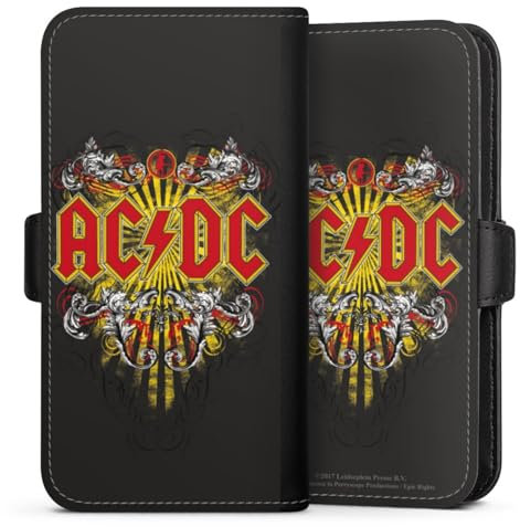 Flip Case kompatibel mit Apple iPhone SE (2020) Handyhülle aus Kunst Leder schwarz Klapphülle ACDC Musik Rock