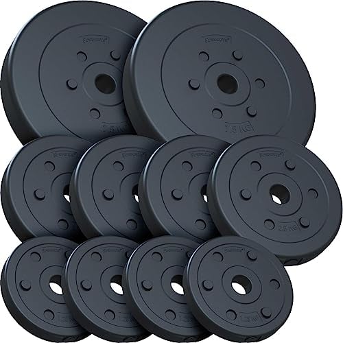 ScSPORTS® Hantelscheiben - Set, 17,5/27,5/30/35/45 kg, Ø 30/31mm, Zement, Kunststoff - Gewichtsscheiben, Hantelscheiben-Set, Fitness Scheiben, Gewichte für Hantel (30 kg (2x7,5 + 4x2,5 + 4x1,25))