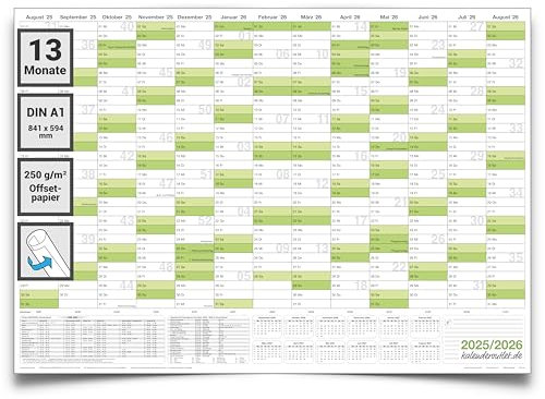 Schulwandkalender 2025 2026 DIN A1 – Jahresplaner Schule quer XXL, gerollt – Schuljahreskalender für Lehrer, Schüler & Klassenzimmer – grosser Schulkalender & Schulplaner für das Schuljahr