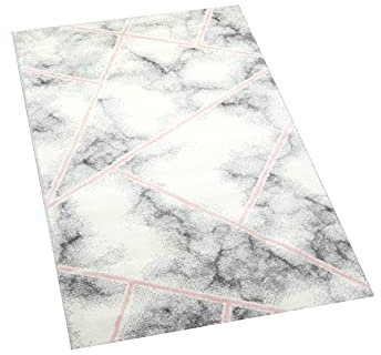 CARPETIA Teppich Marmor Design Wohnzimmer Flur rosa grau Creme - pflegeleicht Größe 60x110 cm