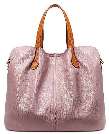 DIRRONA Borsa Donna in Vera Pelle – Elegante Borsa a Mano e a Spalla con Tracolla Regolabile, Borsa Tote Capiente Ideale per Lavoro, Viaggi, Shopping e Uso Quotidiano Rosa Cipria Raffinato