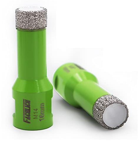 FACHLICH Punta per Trapano Diamantata,2 Pezzi 16mm Sega a Tazza a Secco Brasata Sotto Vuoto con Filettatura M14 per Gres Porcellanato,Granito,Marmo,Cemento,Muratura,Mattoni