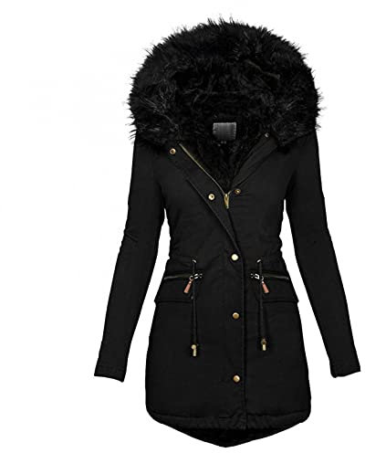Winterjacke Damen Lang Warme Winterjacke Verdicken Militär Parka Jacke Winter Fleece Plüsch Kapuze Baumwolle Plus Dicke Mantel Mit Reißverschluss Und Knopf Kapuzepullover Große Größen Winter Jacke