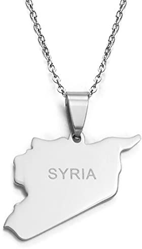 LIUZIXI Syrien Karte Anhänger Halsketten - Für Frauen Männer Syrer Land Karte Anhänger Patriotische Nationale Kette - Unisex Trendy Charm Freundschaft Schmuck Partygeschenk,Silber