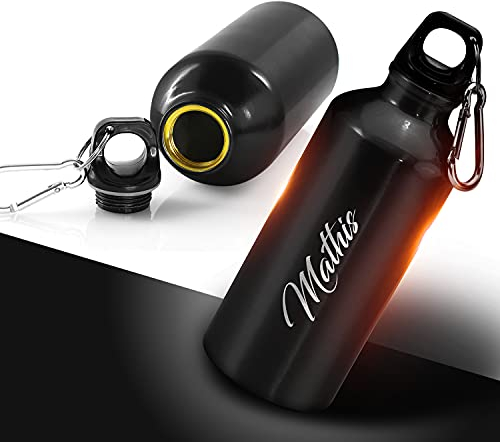 Générique Bouteille Aluminium Personnalisable - Gourdes Personnalisées - 400mL - Idée Cadeau (Gourde Athletic) (Noir)