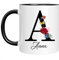 Taza personalizada - Taza con nombre con patrón de flores-con su primera letra y nombre-Taza de café cumpleaños personalizado 11 Oz impresa en ambos lados-Personalizar regalos para mujeres-Negro