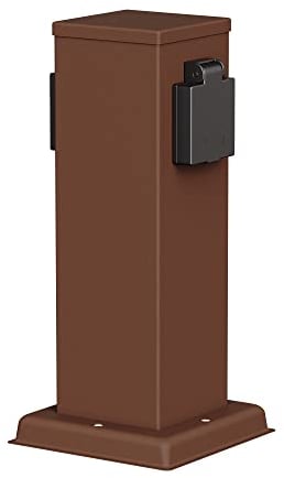 ledscom.de POLLY Outdoor Garden Power Socket Column IP44 2x Stainless Steel Brown Square 27cm Outdoor Power Socket Garden Socket Tower