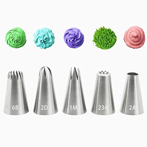 5 beccucci per tubazioni, in acciaio inox, grandi, per decorare torte, cupcake, biscotti, crema (1 m, 2A, 2D, 6B, 234)