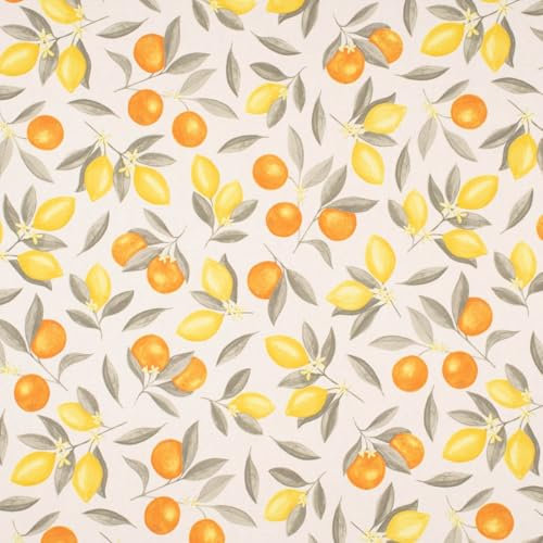 SCHÖNER LEBEN. Dekostoff Citrus Fruit Zitronen Orangen weiß gelb orange 1,40m