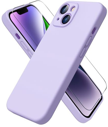 ACRONIX Compatible with iPhone 14 Case 6.1,with 1 x Screen Protector, Silky-Soft Touch Liquid Silicone Case Shockproof Rubber Cases Protection Cover for iPhone 14-Lilac