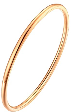 PAMTIER Femme Acier Inoxydable 2mm 3mm Brillant Rond Bracelet Jonc Ovale Solide Empilable Mince