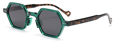 kachawoo Sechseckige polarisierte Retro-Sonnenbrille Promi-Influencer-Sonnenbrille für Street Snap Selfie Ins Trending Shades (blue leopard gray)