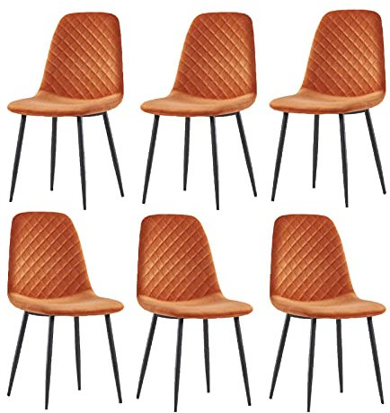 JYMTOM Samt 6er-Set Esszimmerstühle Wohnzimmerstuhl mit Rückenlehne Sessel Scandinavian Vintage Esstisch Stuhl aus Samt mit Metallbeine (6, orange)