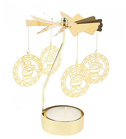 Weihnachtsmann Teelicht Karussell Glas Teelichthalter Gold Teelichtglas Rotierender Kerzenhalter Eisen Metall Kerzenständer für Valentinstag Deko Geschenk Hochzeit Dekoration Wohnzimmer Tischdeko
