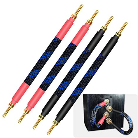 VVFLED 11 AWG Copper HiFi Speaker Cables, 4 Pack 20cm Audiophile OFC Gold Plated Speaker Wire with Bi-Wire Speaker Wires and BFA Banana Plugs