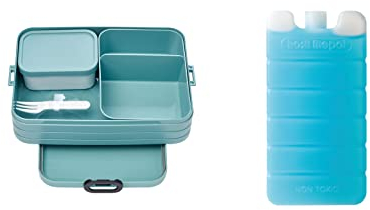 Mepal Brotdose Large 1500 ml Set mit Kühlakku | Bento Lunchbox mit Fächern & Gabel | für 4 Sandwiches oder 8 Brotscheiben | mikrowellengeeignet (ohne Deckel) | BPA-frei | Nordic Green