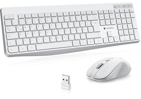 KOORUI Tastatur und Maus Kabellos, Leise Maus Tastatur Set Deutsches Layout QWERTZ mit 12 Funktionstasten 2.4 GHz Tastatur Maus Set für Windows, MacOS, Linux-Weiß (Batterie Nicht Enthalten)