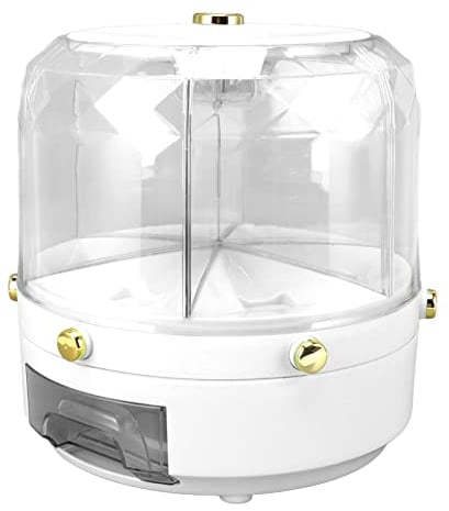 Caja de Almacenamiento de Granos Giratoria, Dispensador de Arroz Giratorio, 6 Rejillas, Perilla Cuantitativa, Gran Capacidad para Frijoles Domésticos (Blanco)