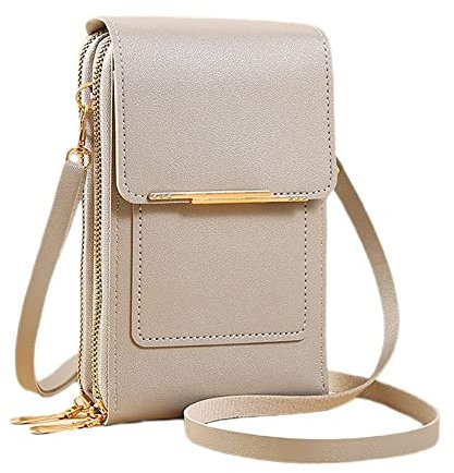 Petit Sac Bandouliere Telephone Portable Petit Sac à Bandoulière Léger en Similicuir Pochette Telephone Portable Porte Monnaie Mini Étui Pochette Sacoche pour Femmes Filles (Gris)