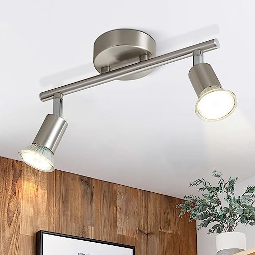Glitzerlife LED Deckenstrahler 2 Flammig Flurlampe - Deckenleuchte Modern Deckenlampe GU10 Deckenspot Schwenkbar 330° Drehbar Wandstrahler Silber für Flur Schlafzimmer Küche Ohne Leuchtmittel