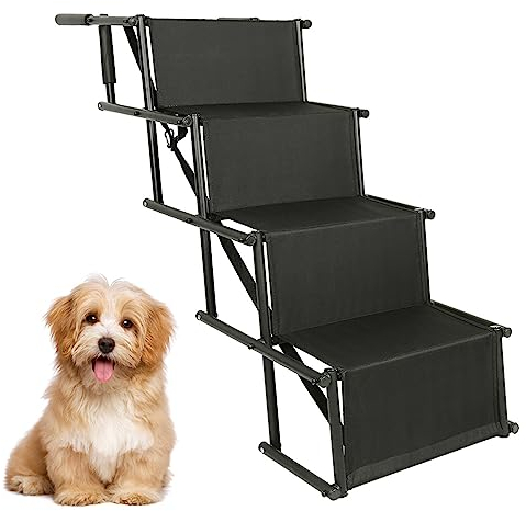 Homewell Hunderampe Auto Klappbar - Bis 70 kg Belastbar - Verstellbare Treppe für Kleine, Mittlere, Große und Kranke Hunde - Leicht zu Lagern (Schwarz)
