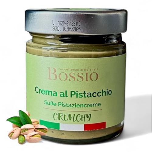 Bossio Feinkost Crunchy - Crema de pistacho siciliano, crema de pistacho crujiente, alternativa al pistacho y pasta de pistacho con proteínas