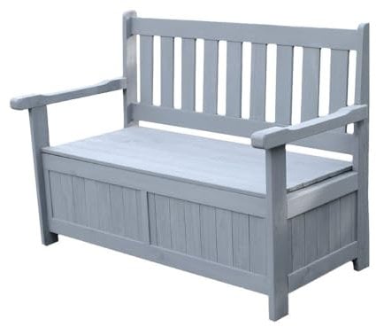 AIRWAVE Outdoor Storage Bench 110L | Weather Resistant Garden Storage Box | Treated Fir Wood | Plastic Lined & Showerproof Seat | Ideal for Storing Toys, Cushions, Tools | Grey
