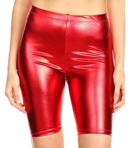 P&R DANCEWEAR LTD Ladies and Childrens Shiny Metallic Cycling Shorts, Dance, Gymnastics, Versatile Wear (Red, 11-12 Years)