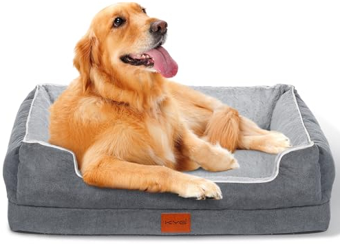 KYG Hundebett Orthopädisches Hundebetten Ergonomisches Hundekissen für Hunde, Bezug abnehmbar waschbar, Hundebett Grosse Hunde, L, 90x70x20cm, Grau