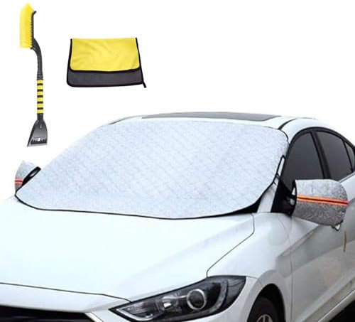 Frontscheibenabdeckung für Tesla Model S 2018 2019 2020 2021 2022, Magnetische Faltbare Auto Scheibenabdeckung Windschutzscheibe Gegen Schnee EIS Frost Staub Sonne,148×116cm-yellow
