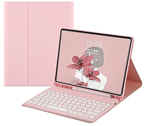 HENGHUI Keyboard Case for Galaxy Tab S10 Lite / S10 FE /S9 FE 10.9, Tab S9/S8/S7 11 Case with Cute Round Key Wireless Detachable Color BT Keyboard Cover,Pink