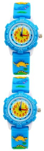 Holibanna 2pièces Montre Cartoon Dinosaure Étanche Silicone pour Garçon Fille Montre Quartz Et Adorable Bleu