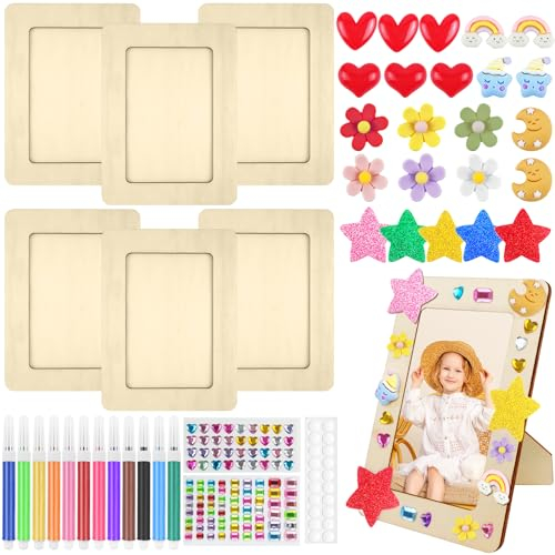 HavaCue DIY Wooden Picture Frame Set, 19 x 14 cm - Children's Craft Set with Glitter Stones, Glitter Foam Stickers, Colourful Brush, Resin Jewellery
