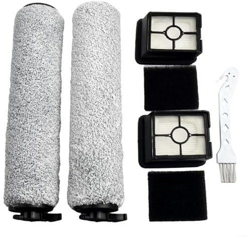 2 Staubsaugerfilter und 2 Rollenbürsten mit Reinigungsbürste, Ersatzteile für Bissell CrossWave HF3 Akku-Nass-/Trockensauger 3649A, Staubsaugerzubehör