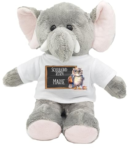 Kilala Personalisierter Elefant-Kuscheltier zur Einschulung 2025 – Kuscheliger Begleiter mit Name – Topping für die Schultüte, Sitzhöhe 21 cm (Eule)