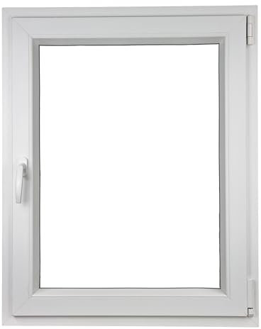 ALUCON Fenster 500x800 mm – Kunststofffenster 50x80 cm – Flügelfenster Innen Weiß/Außen Weiß – DIN Rechts