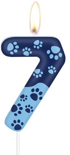 mciskin Blue Dog Paw 7th Birthday Candle, Dog Paw Cake Decorations, Blue Number 7 Candle for Cake, Candles Cupcake Topper for Boy Girl 7th Birthday Decorations,Pet Party Candle, Pet Party Supplies