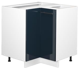 Vicco Eckunterschrank Fame-Line, Dunkelblau Hochglanz/Weiß, 80.5 cm, AP Anthrazit