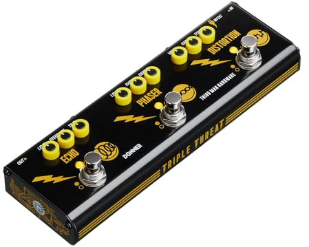 Donner X Third Man Hardware Multi-Effekt Pedal, Triple Threat 3-in-1 Analoges Gitarren Distortion Phaser Echo Mit Adapter für E-Gitarre