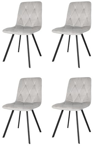 KEKOHOME Lot de 4 chaises Salle à Manger Paradiso Pieds en Acier Noir Mat, Velours Gris Perle