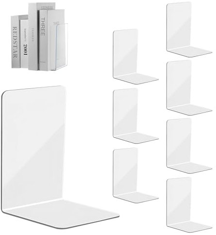 Lot de 8 Serres Livres, Serre-Livres en Acrylique Transparent,Acrylique élégant au Design stylé, protège Les Meubles, pour Enfant, Bureau, Salon et Salle D'étude,École, Librairie et Bibliothèque