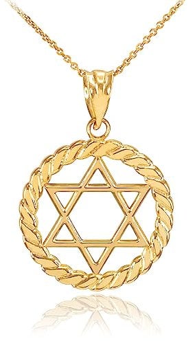 Gold Jewish Star of David in Circle Rope Pendant Necklace (Available in Yellow/Rose/White Gold) (Available Chain Length 16-18-20-22) 18