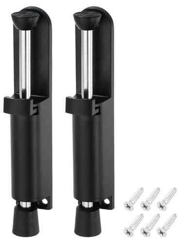 sourcing map 2 Pack Kickdown Door Stop, Spring Loaded Telescopic Door Stopper, Adjustable Door Locks Holder for Distance from The Ground 45mm/1.77, Black