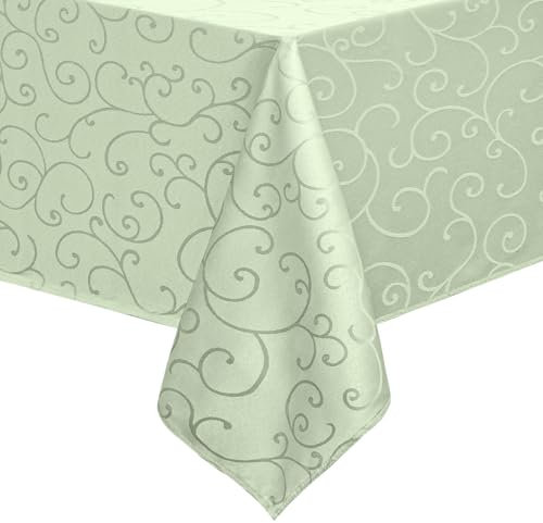 Romanstile Tischdecke Outdoor abwaschbar 140x180 cm Hellgrün rechteckig Damast-Jacquard Table Cloth Tischdecken Tischtuch Deko für Ostern Garten Partys im Freien Geburtstag Party Frühling