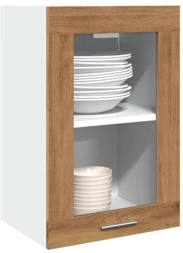 Gecheer Armoire vitrée Suspendue chêne Artisanal 40x31x60 cm, Meuble de Rangement Murale avec Porte et Étagères, Armoire Flottante pour Cuisine, Salon, Salle de Bain, Entrée